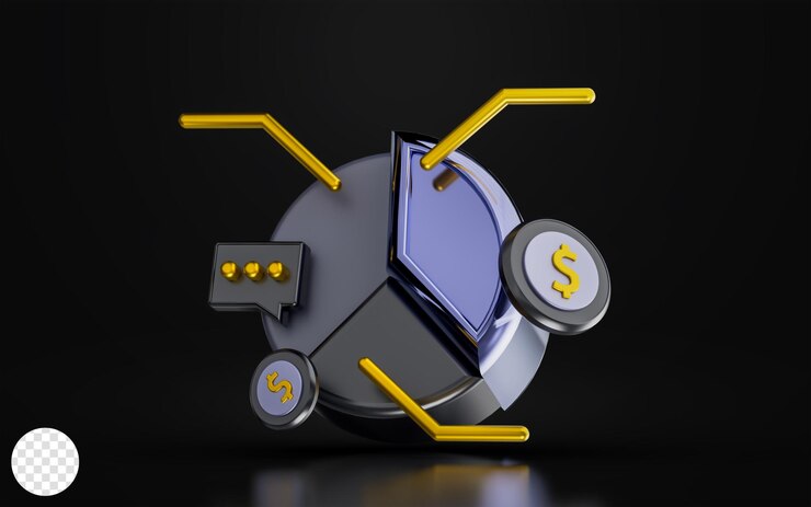 PSD pie chart with message dollar sign on dark background 3d render concept for financial information