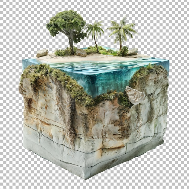 PSD piece of beach isolated on background piece of tropical island with water island paradise isolated