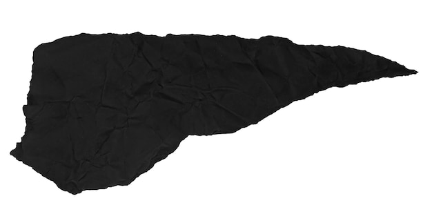 A piece of black crumpled paper on a blank background