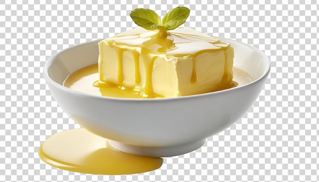 PSD piece of butter in a white bowl on transparent background