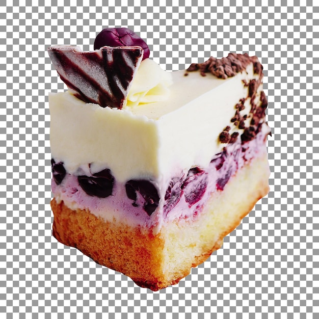 A piece of cake with blueberries on transparent background