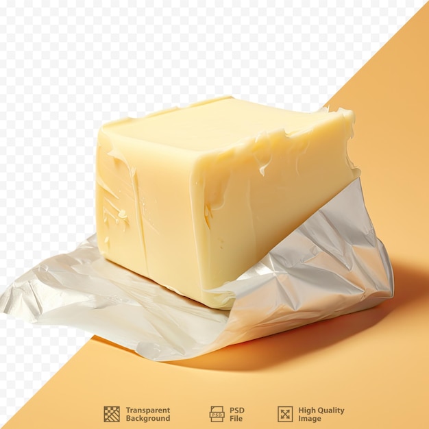 A piece of cheese that is cut out of a bag.