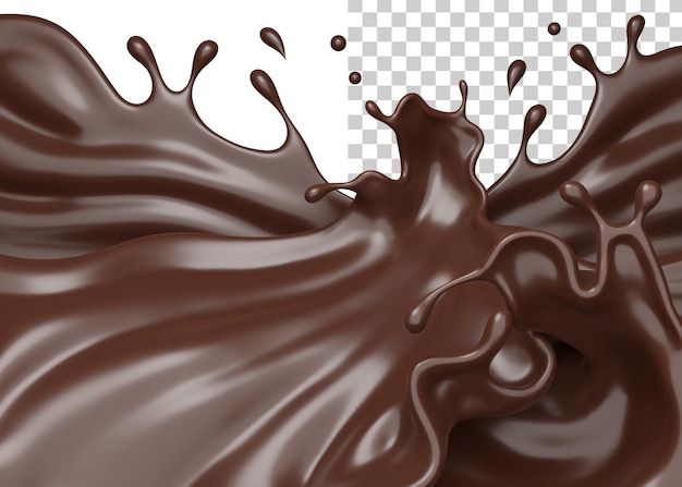 A piece of chocolate with a splash of chocolate.