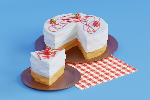 PSD 케이크 조각 3d 그림 바닐라 케이크 3d 그림