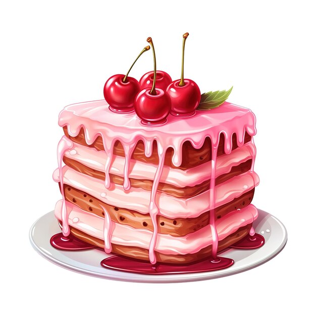 PSD Кусок торта с розовой глазурью и вишней сверху изображение, созданное ai