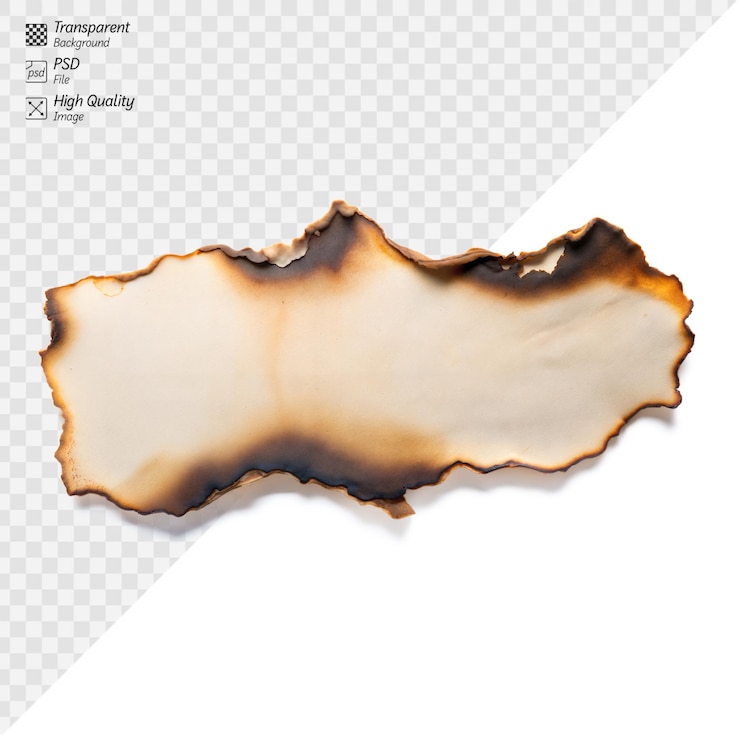 PSD a piece of old parchment paper displaying burnt edges isolated against a white background