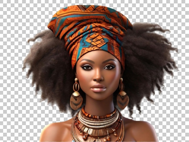 PSD piękna afrykańska kobieta z włosami afro na przezroczystym tle