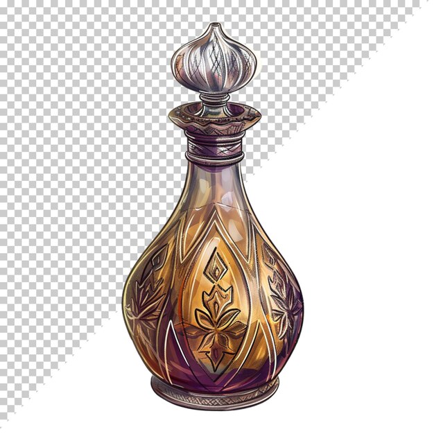 PSD piękna butelka luksusowej perfumy i kosztowne czarne szkło złote błyszczące izolowane na przezroczystym tle