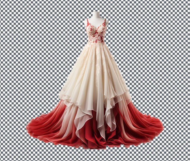 PSD piękna czerwona i biała sukienka ślubna izolowana na przezroczystym tle
