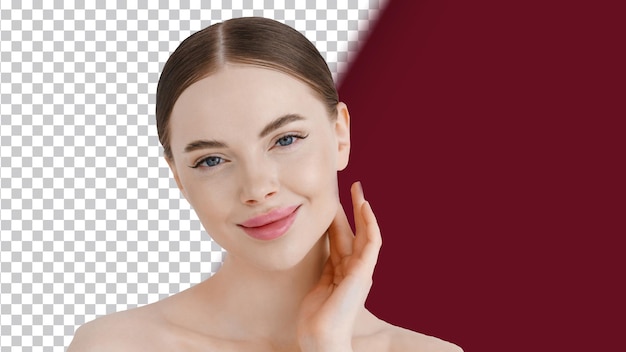 Piękna Kobieta Twarza Różowe Usta Naturalny Makijaż Zdrowy Piękno Kobiece Oczy Dziewczyny Odizolowane Na Białym