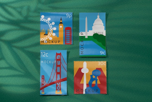 PSD piękna makieta znaczka pocztowego