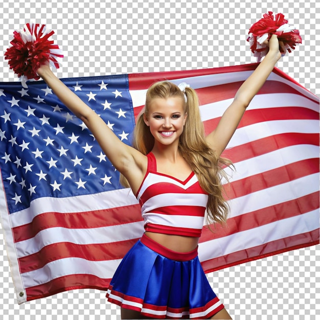 PSD piękna młoda cheerleaderka z flagą usa.