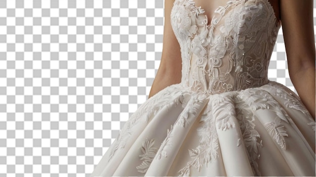 PSD piękna sukienka ślubna na manekinie w salonie wystawowym w centrum handlowym na białym tle