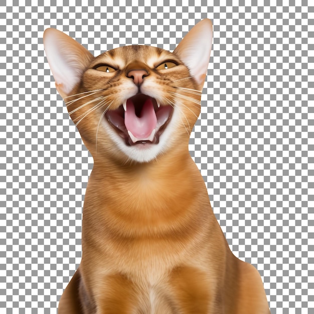PSD piękna szczęśliwa rasa kotów abisyńskich izolowana na przezroczystym tle