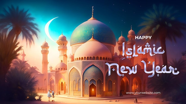 PSD piękna urocza ilustracja meczetu na islamski nowy rok zanurz się w duchu wyobraźni