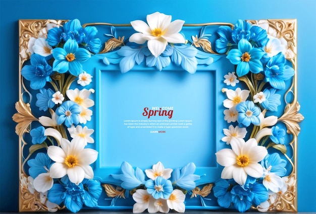 Piękne Wiosenne Kwiaty Magnolii Z Anizem Na Niebieskim Tle I Kwadratowej Ramy