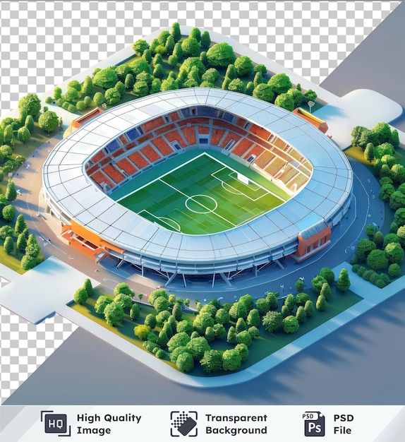 PSD piękny 3d izometryczny stadion otoczony bujne zielone drzewa