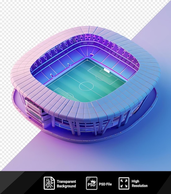 Piękny 3d Stadion Izometryczny Z Niebieskim Tłem I Niebieskim Budynkiem Na Pierwszym Planie.