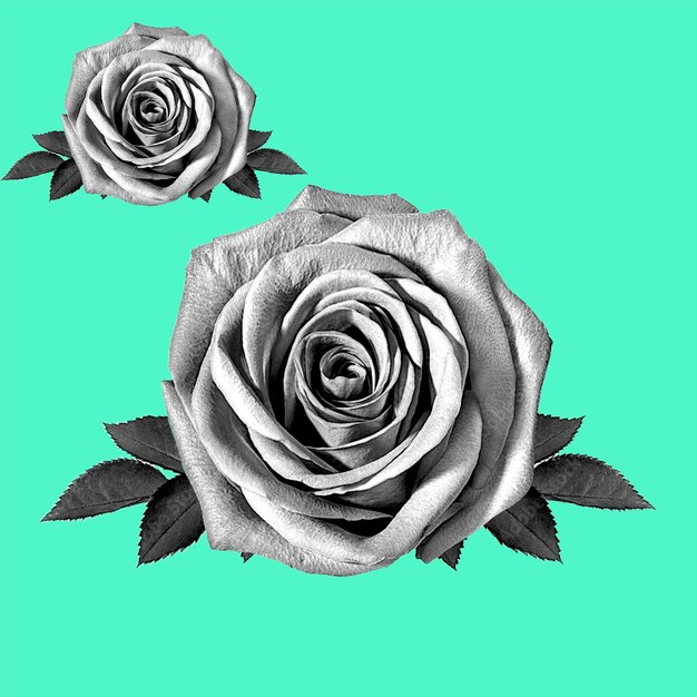 PSD piękny czarno-biały bukiet róż i liści kwiatowa aranżacja odizolowana na tle