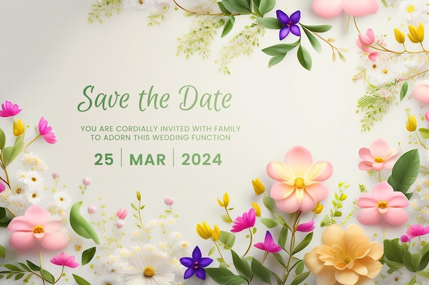 PSD piękny kwiatowy szablon zaproszenia ślubnego bezpłatny psd