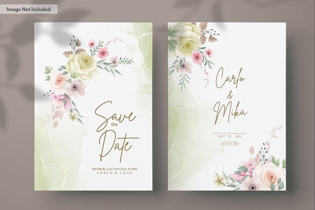 PSD piękny kwiatowy wieniec karta zaproszenie na ślub