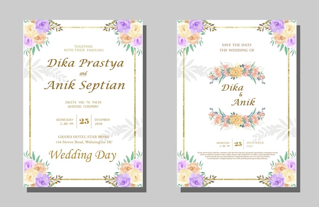 PSD piękny kwiatowy wieniec zaproszenie na ślub szablon karty psd premium