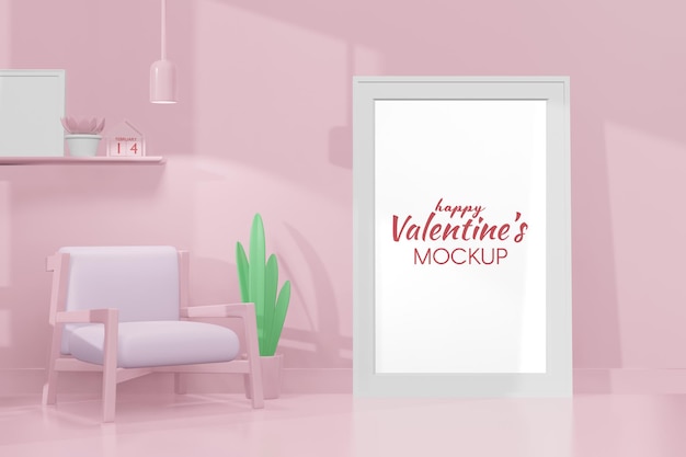 Piękny Pokój Happy Valentines Day Z Makietą Ramki W Renderowaniu 3d