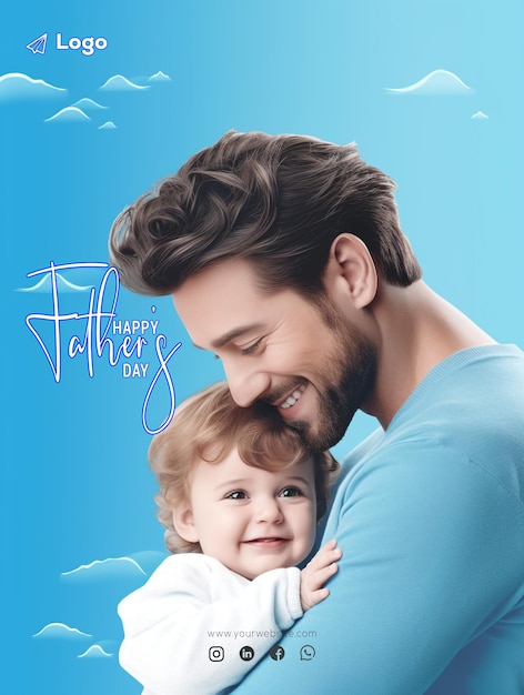 PSD piękny portret ojca trzymającego dziecko w świętowaniu dnia ojca