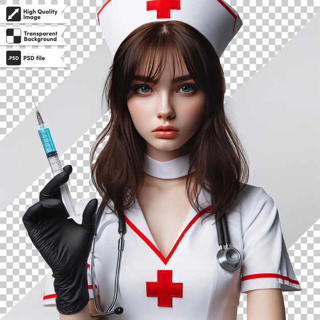 PSD pielęgniarka z strzykawką w ręku.