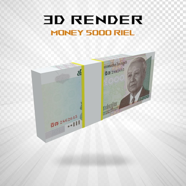 Pieniądze Kambodżańskie 5000 Riel Waluta 3d Rendering Psd