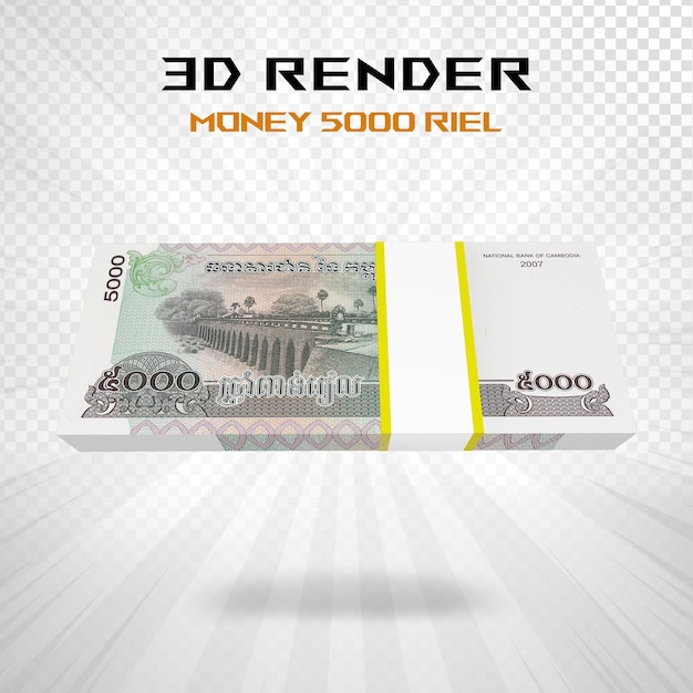 PSD pieniądze kambodżańskie 5000 riel waluta 3d rendering psd