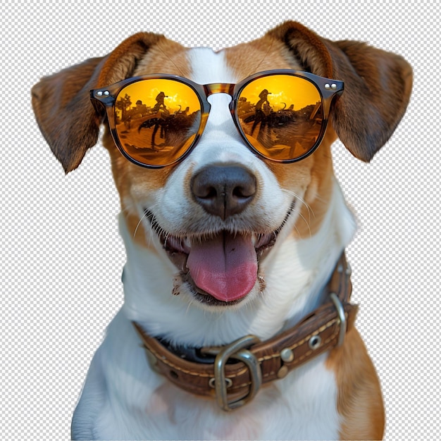PSD pies noszący okulary przeciwsłoneczne z słowem 