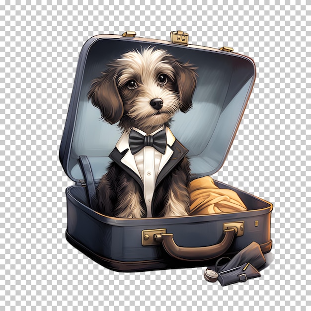 PSD pies siedzący w walizce odizolowany na przezroczystym tle
