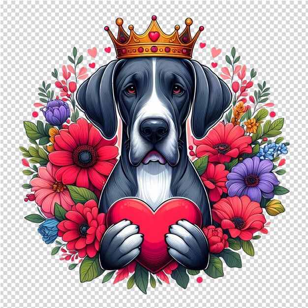 PSD pies z koroną i kwiatami na głowie