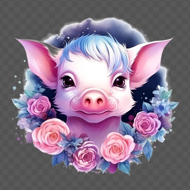 PSD a pig with flowers and a picture of a pig with roses