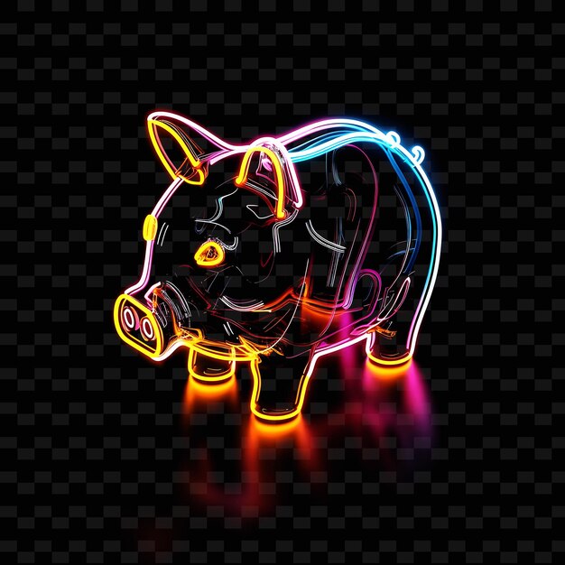 PSD a pig with neon lights on it is lit up