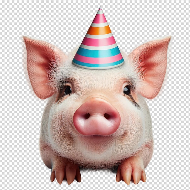 PSD a pig with a party hat on its head