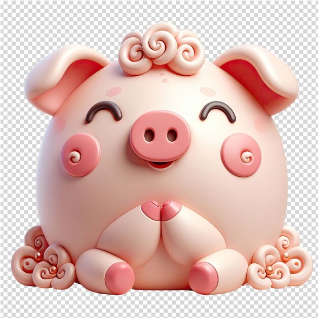 PSD a pig with a pink nose and a pink bow on its head