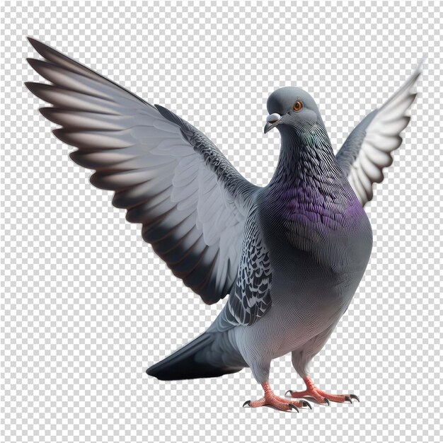 PSD a pigeon with purple feathers stands on a white background