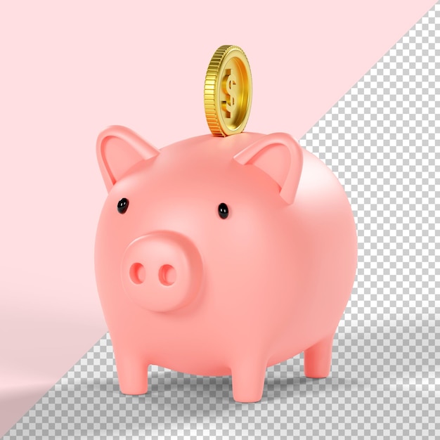 PSD piggy bank and dollar coin isolated 3d render