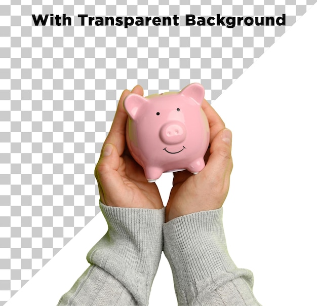 Piggy bank in hands isolated PNG PSD on Transparent Background