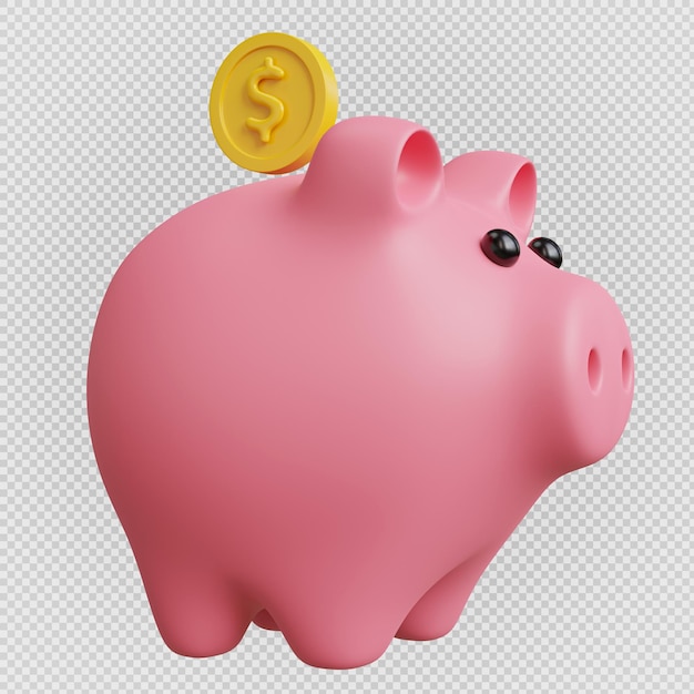 Piggy bank minimal isolated backgroundwith clipping path3d rendering