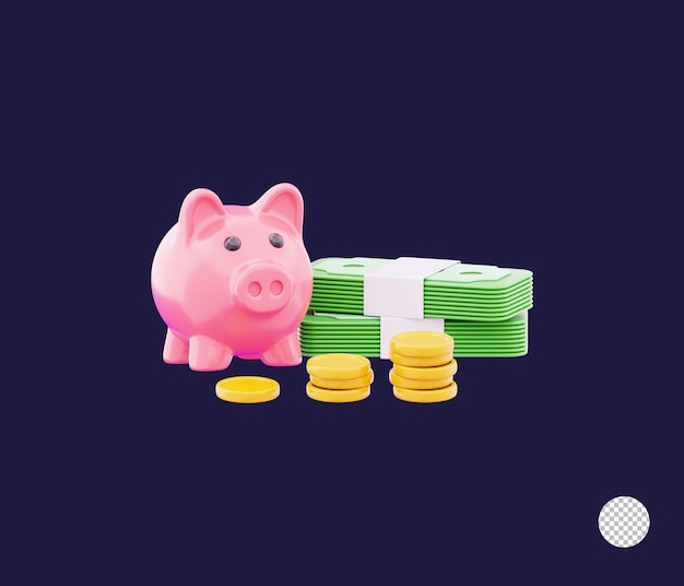 piggy bank with coin and banknote representing economic savings and investment management icon