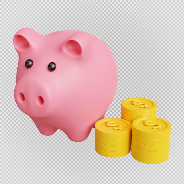 Piggy bank with gold coins minimal 3d