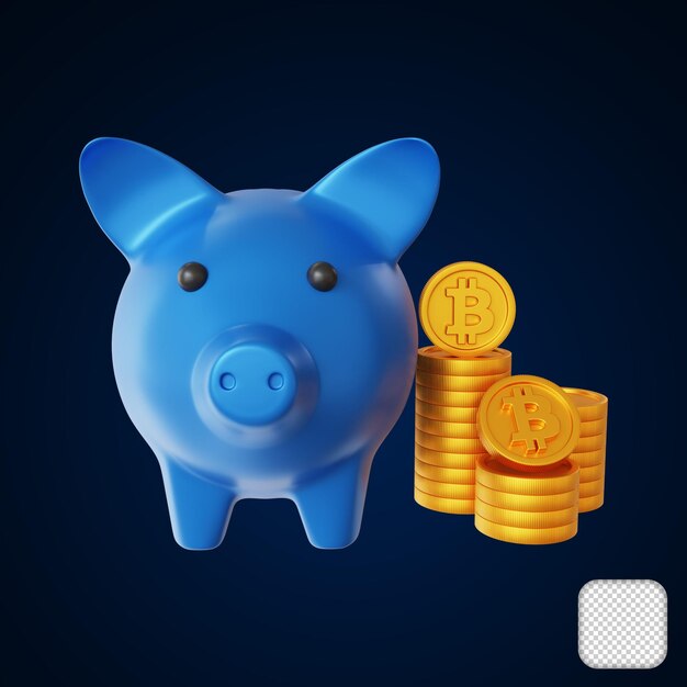 PSD piggy bank z ilustracją bitcoin 3d