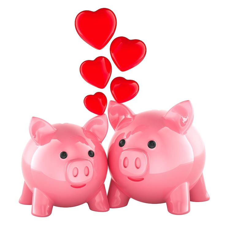 PSD piggy banks als een verliefd paar 3d-rendering geïsoleerd op een transparante achtergrond