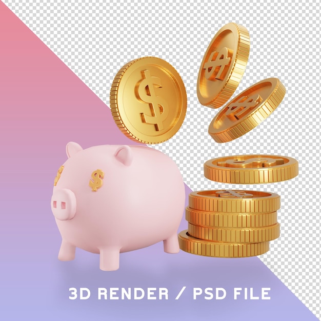 Piggy golden coin  isolated Premium Psd