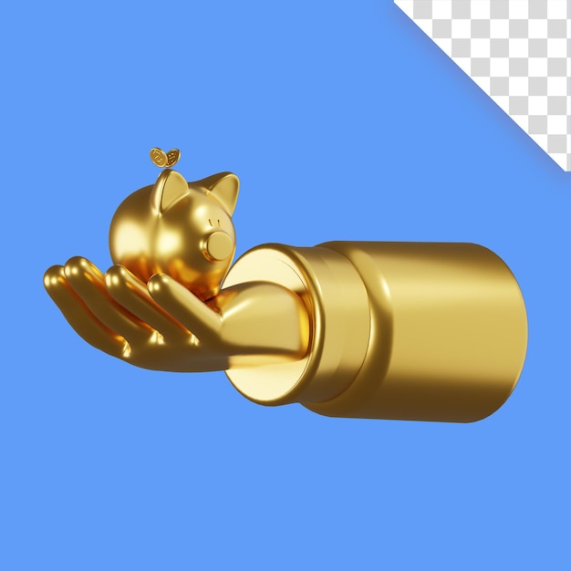 Pigy and hand concept illustrazione 3d oro