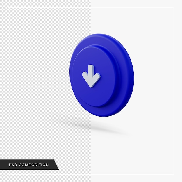 Pijl naar beneden blauw pictogram 3d render