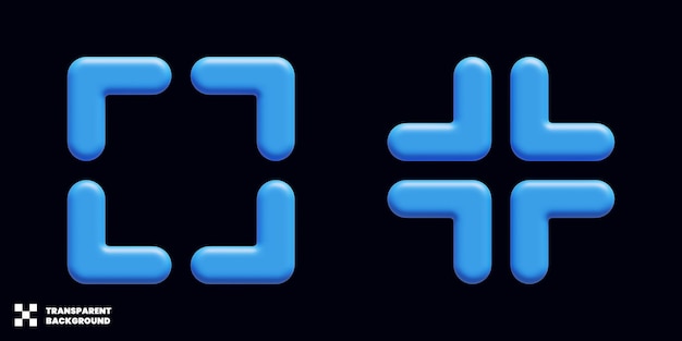 Pijlpictogram uitvouwen en verkleinen in minimalistische 3D-weergave